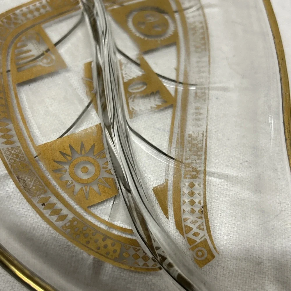 Vintage Georges Briard Glass Leaf Tray Gilded Gold Accent Greek Candy‎ Nut Dish